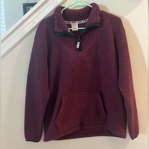 VS PINK Maroon Sherpa Quarter Zip